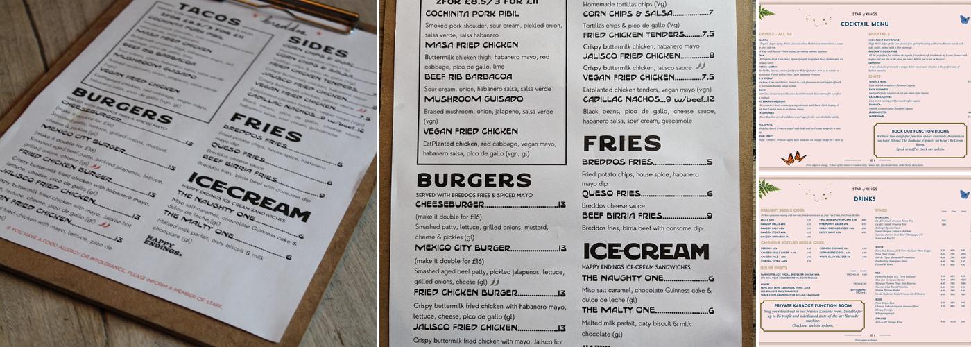 The Star of Kings Menu