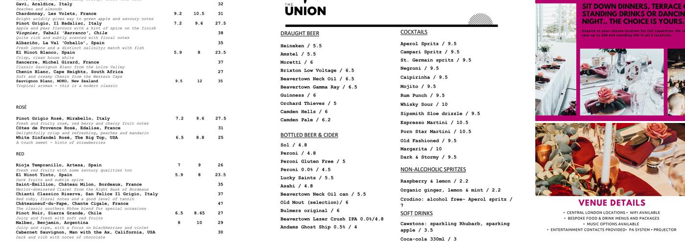 The Union Regents Place Menu