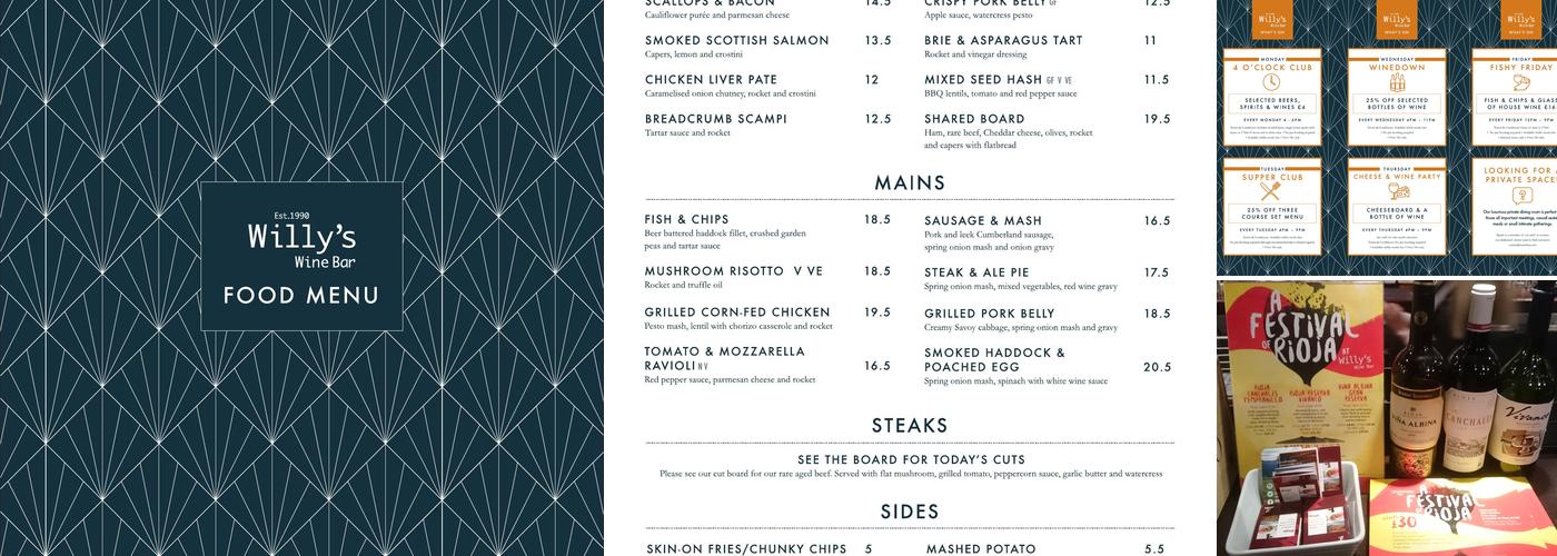 Willys Wine Bar Menu