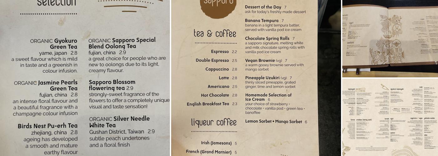 Sapporo Teppanyaki Manchester Menu