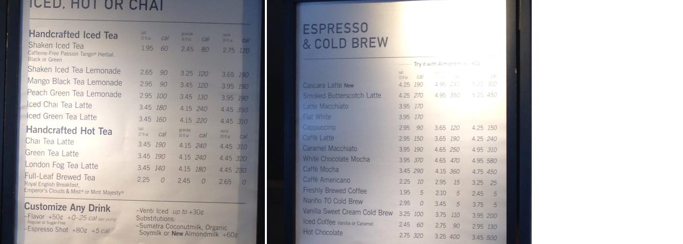 Starbucks Menu