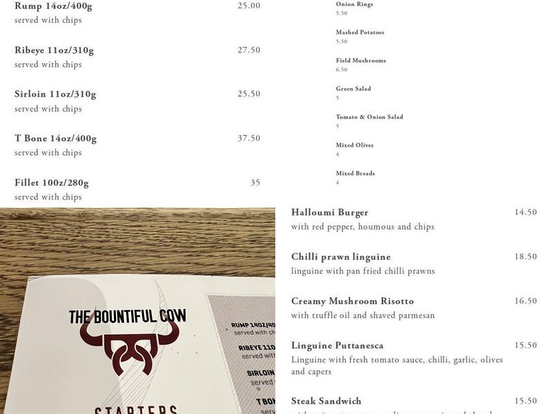 The Bountiful Cow Public House & Dining Menu