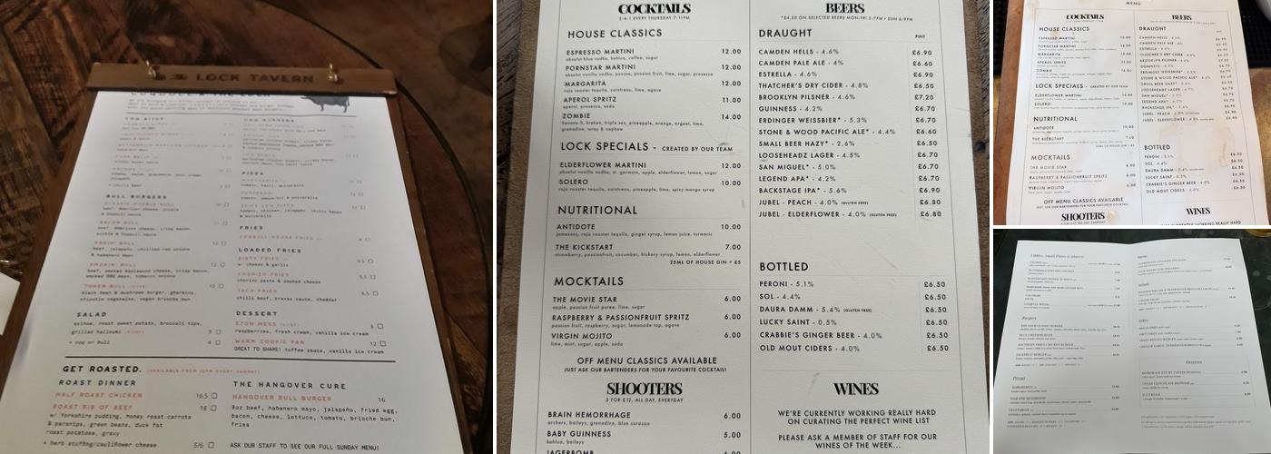 The Lock Tavern Menu