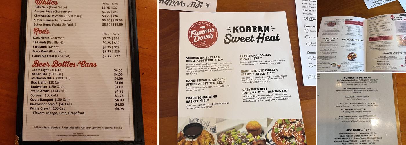 Famous Dave's Bar-B-Que Menu