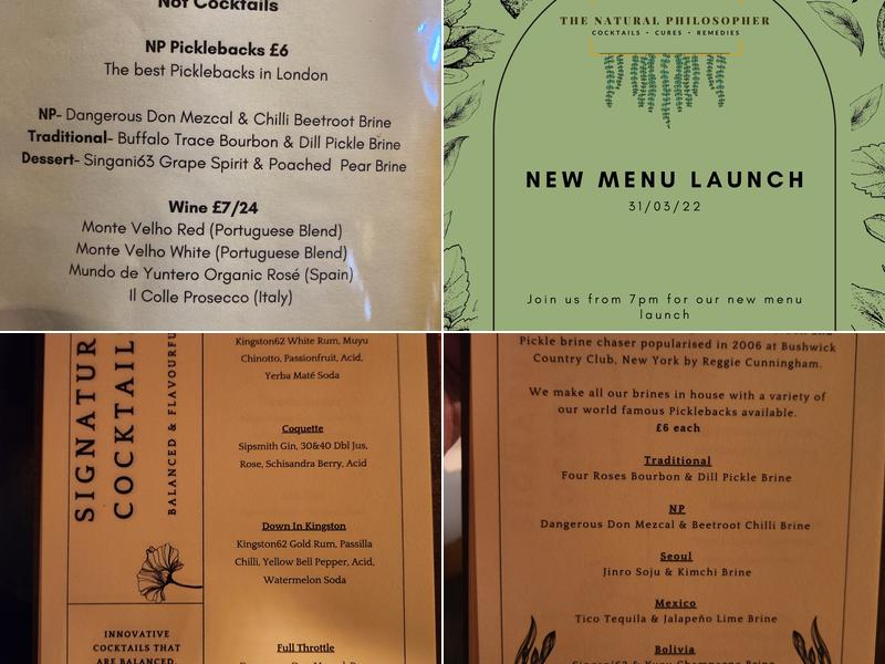 The Natural Philosopher Menu