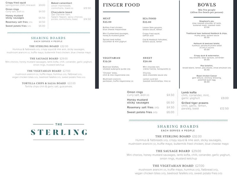 The Sterling in the Gherkin Menu