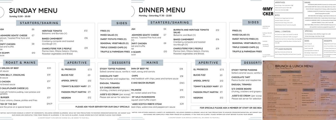 The Tommy Tucker Menu