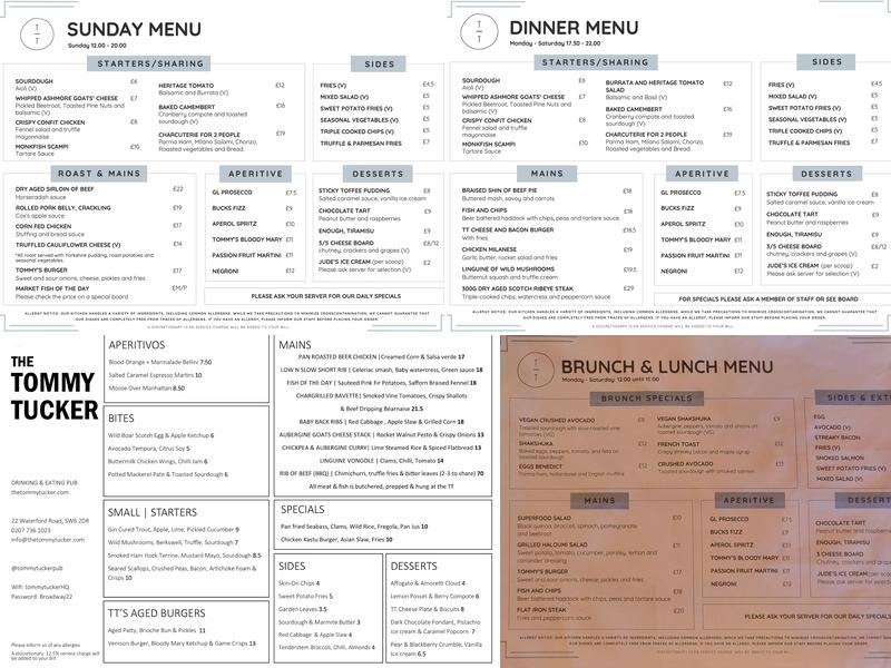 The Tommy Tucker Menu