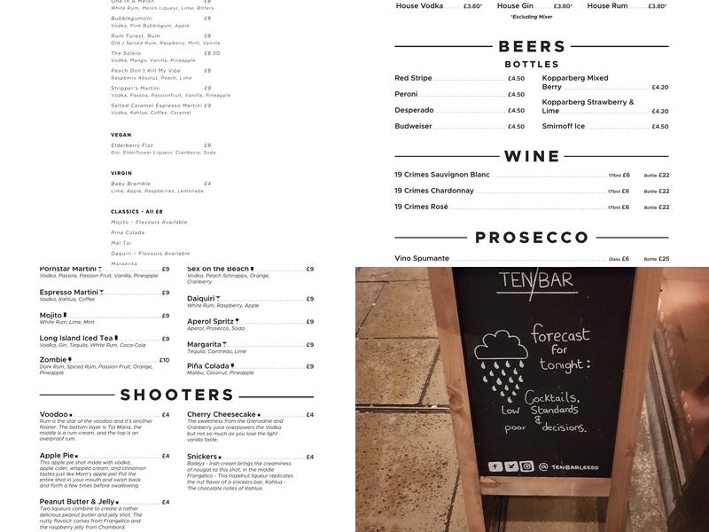Ten Bar Menu