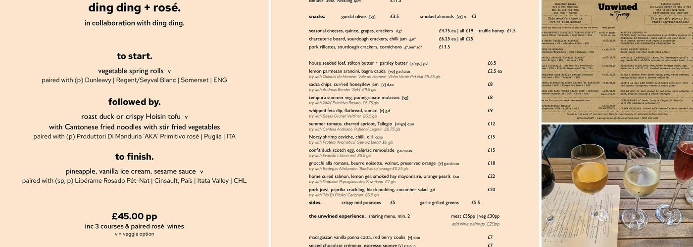 Unwined in Tooting Menu