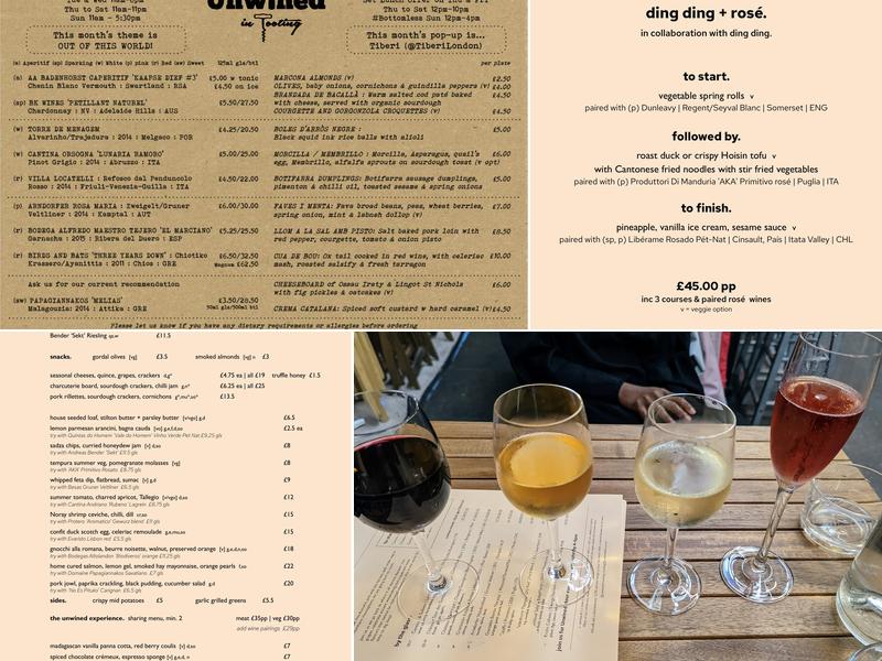 Unwined in Tooting Menu