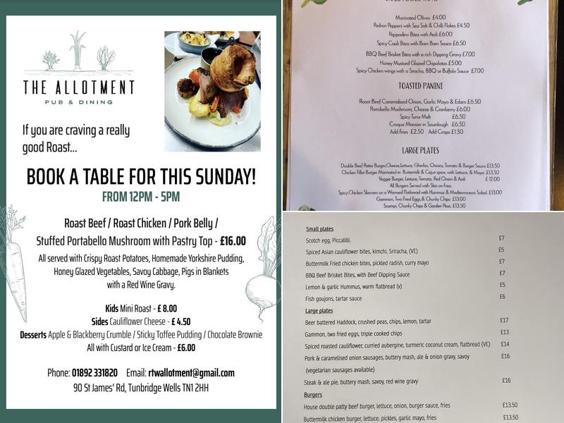 The Allotment Pub Menu