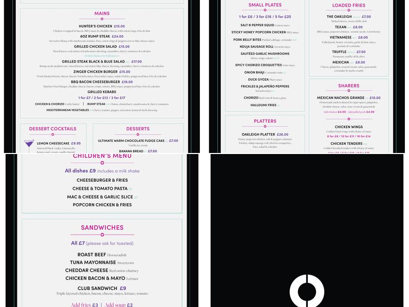 The Oakleigh Menu