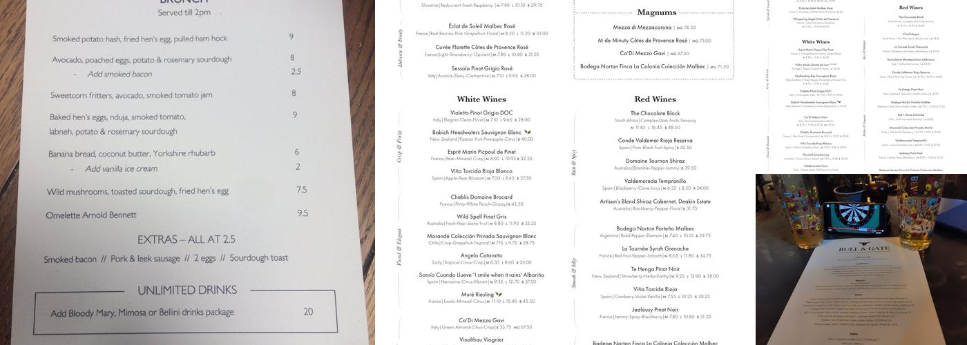 Bull & Gate Menu
