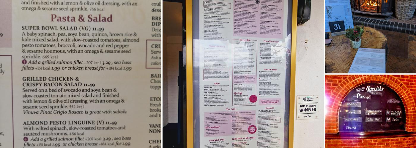 The Oak Menu