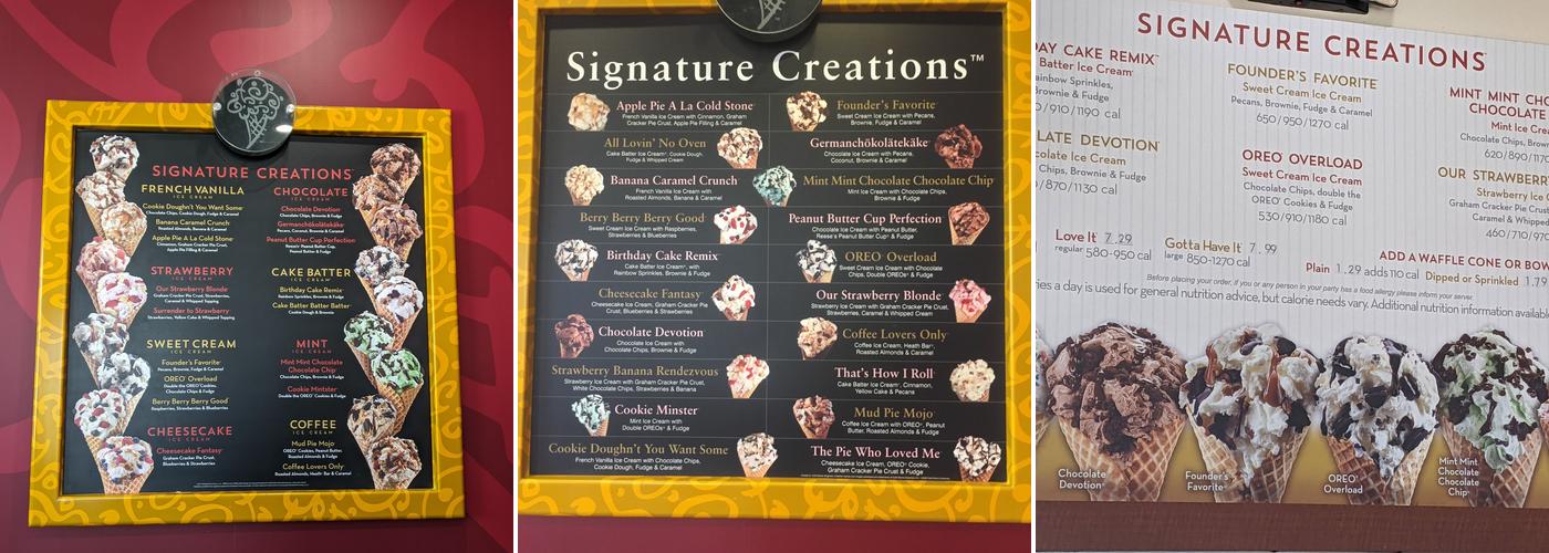 Cold Stone Creamery Menu