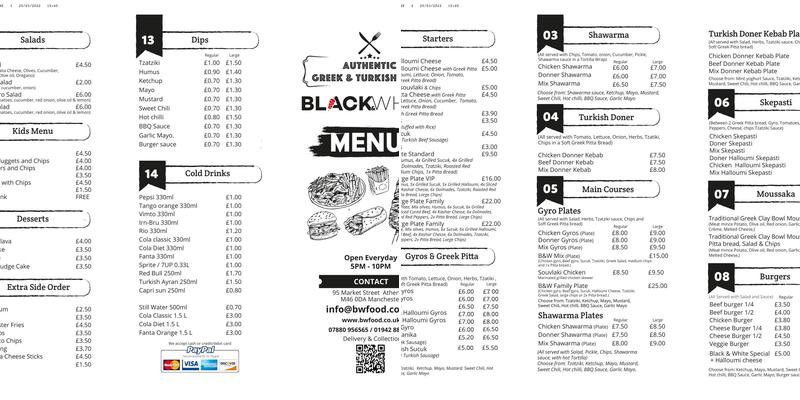 Black and White Food Menu