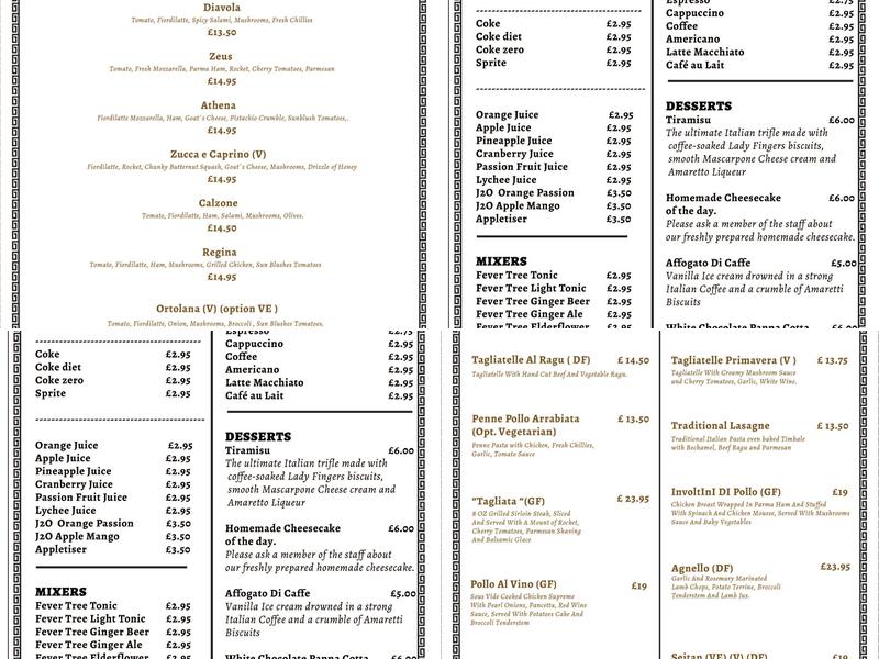 Zeus Ascot Menu