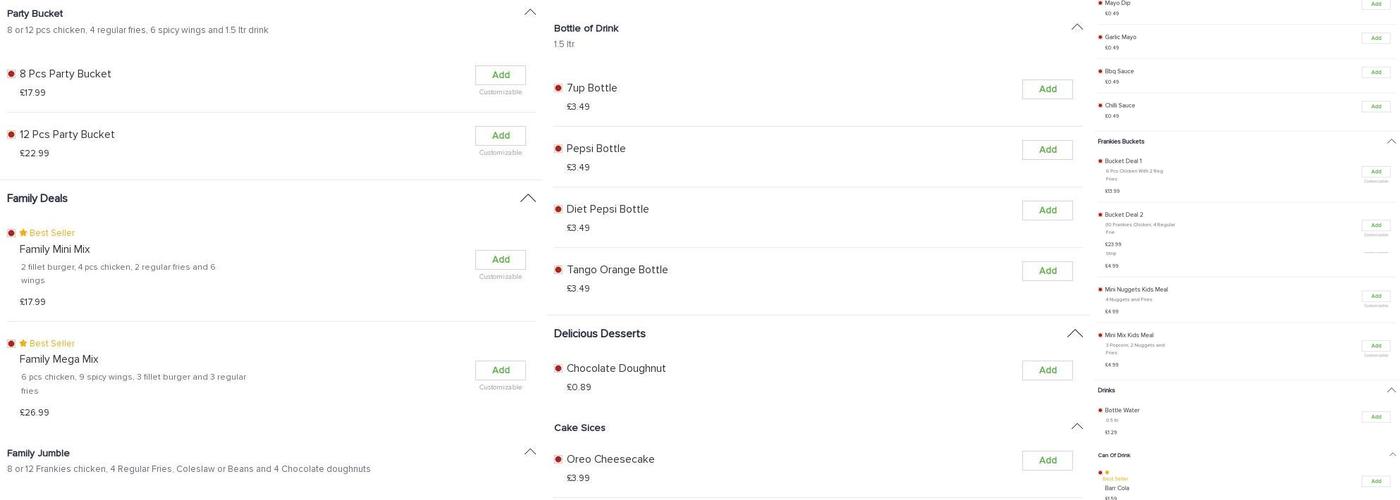 Frankies Barnsley Menu