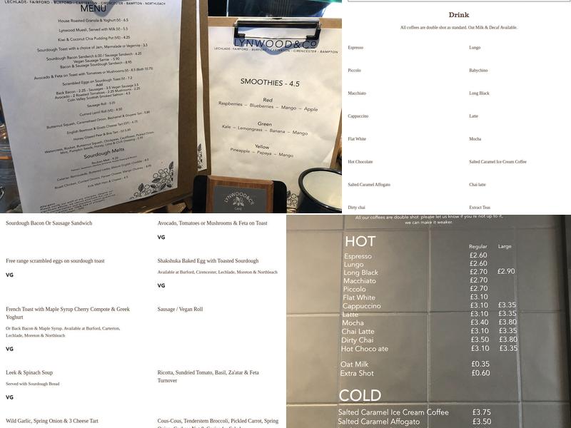 Lynwood & Co Northleach Menu