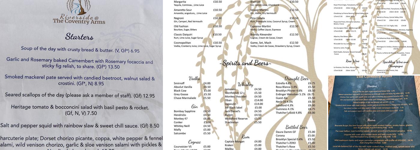 Riverside at the Coventry Arms Menu