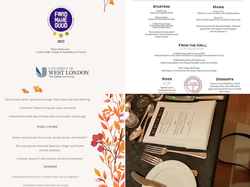 Pillars Restaurant Menu