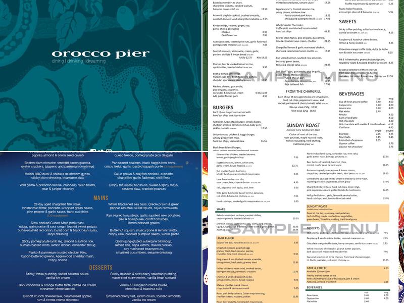 Orocco Pier Restaurant Menu