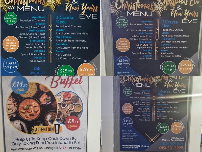 Sizzlin massala Menu