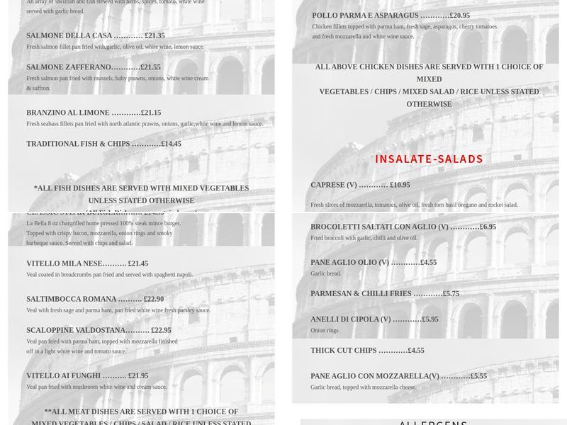 La Bella Menu