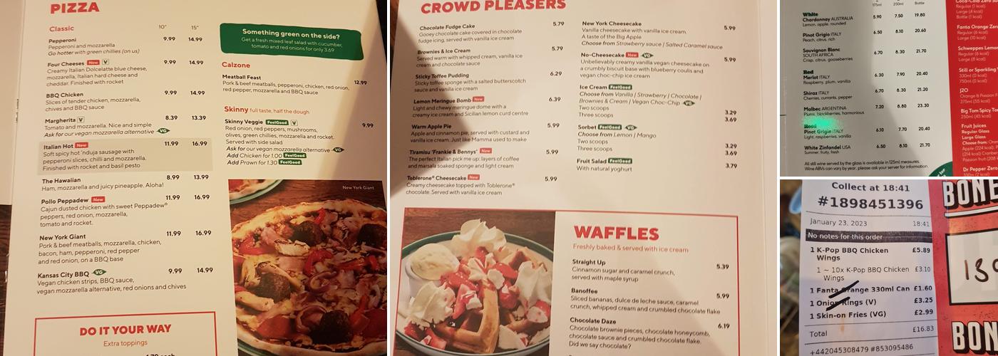 Frankie & Benny's Menu