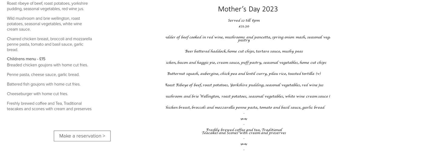 Forrester Park Resort Menu