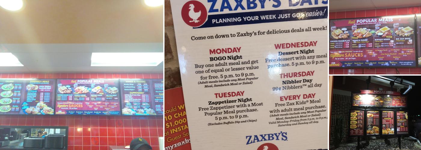 Zaxbys Chicken Fingers & Buffalo Wings Menu