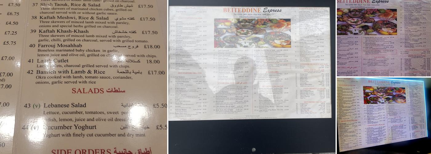 Beiteddine Express Menu