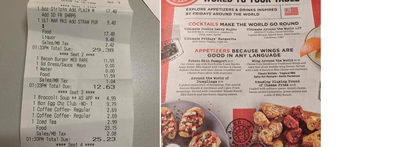 TGI Fridays Menu