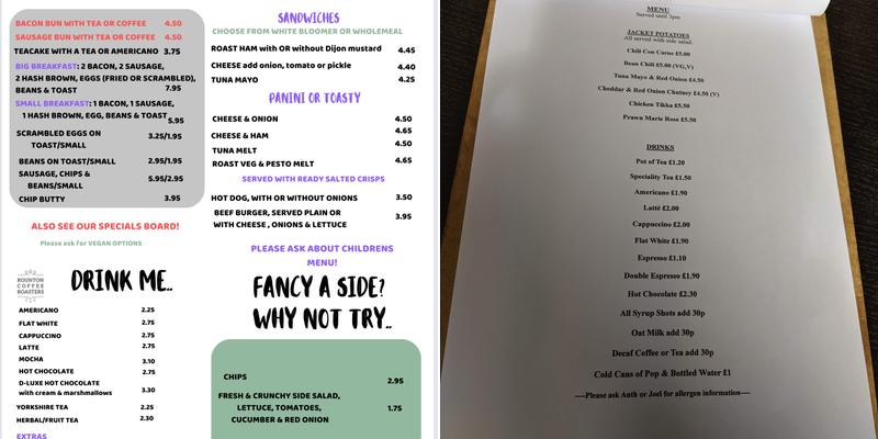 Daisy&Beas at Summerhill Menu