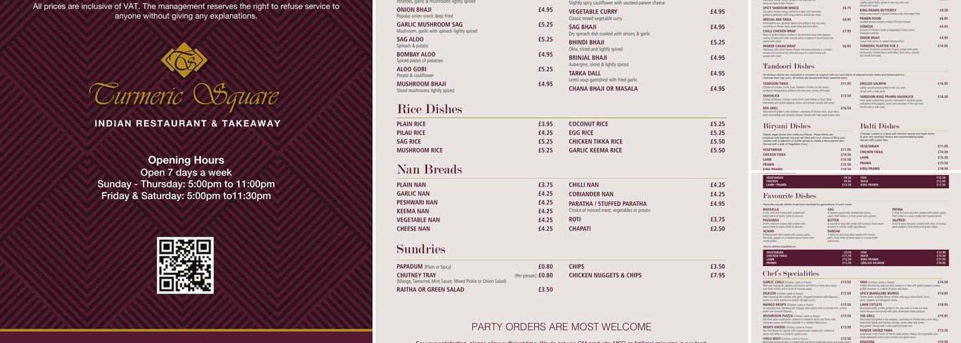 Turmeric Square Menu