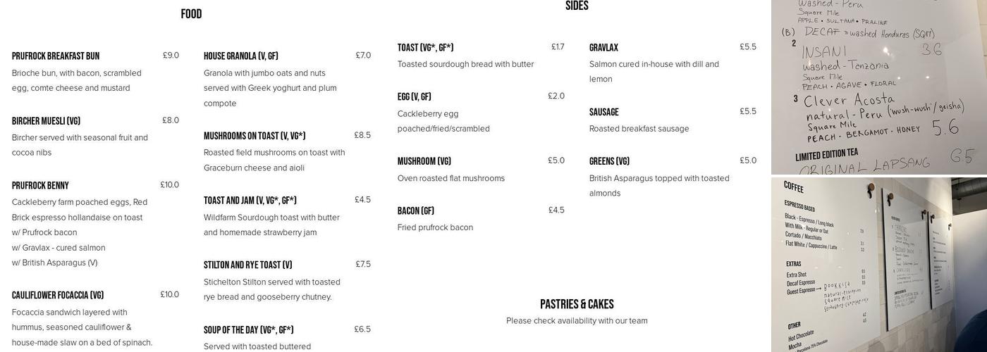 Prufrock Coffee Menu