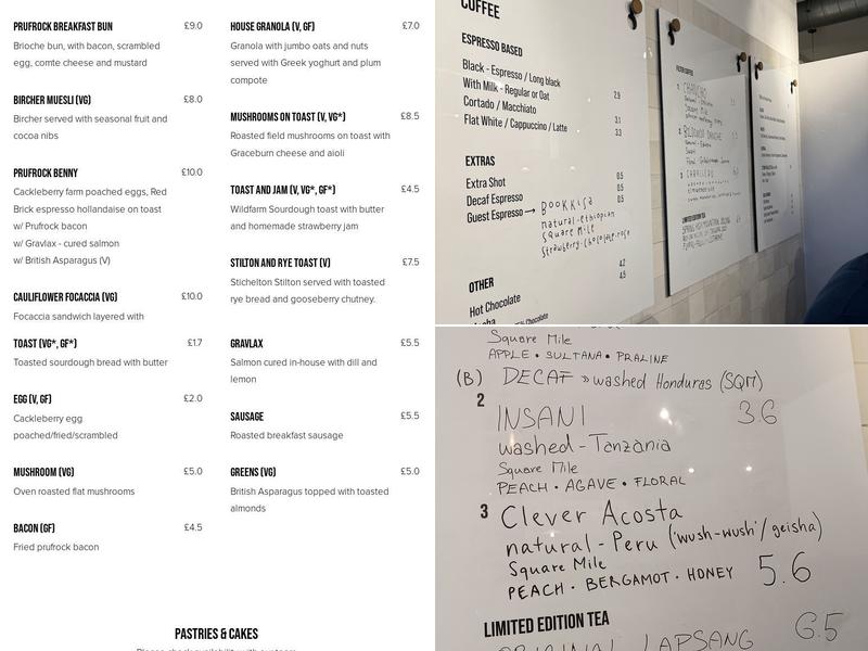 Prufrock Coffee Menu