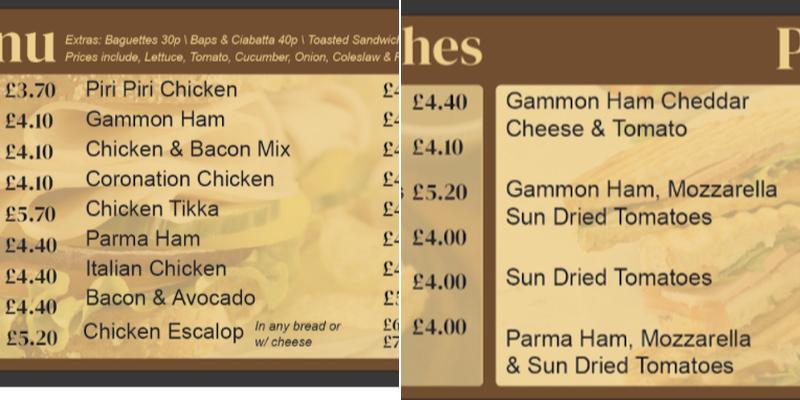 Coopers Menu