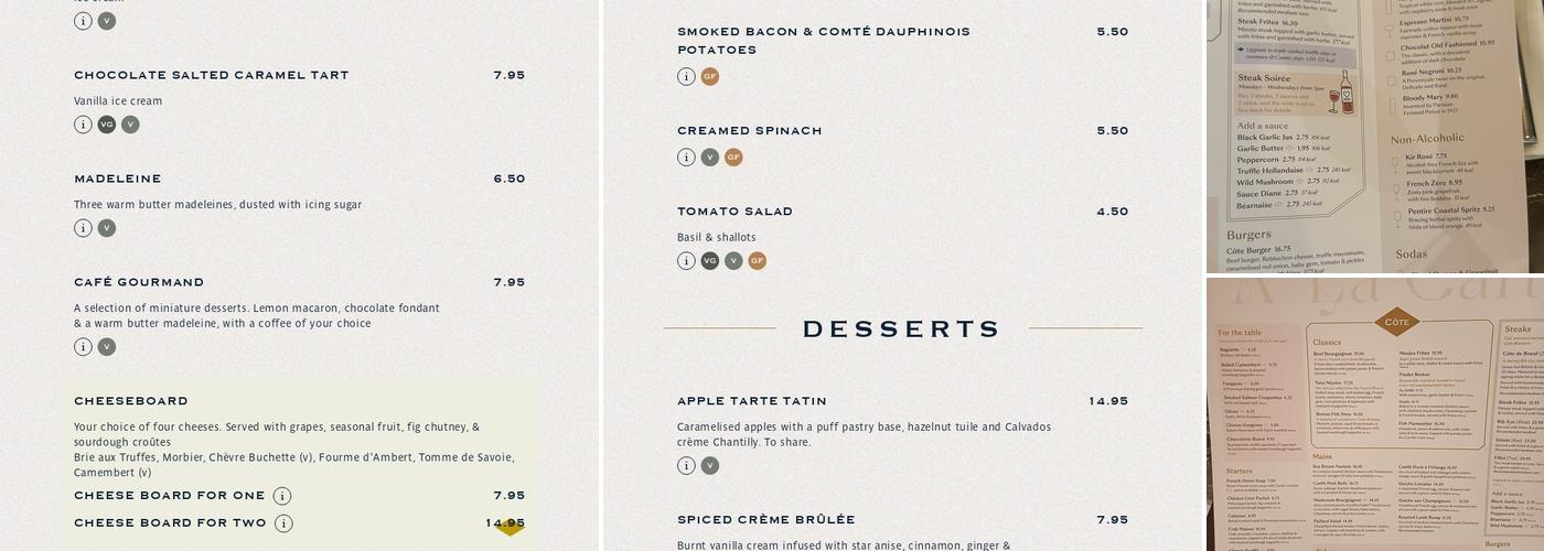 Côte St Paul's Menu