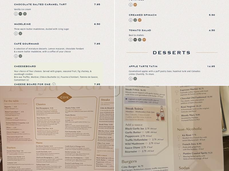 Côte St Paul's Menu