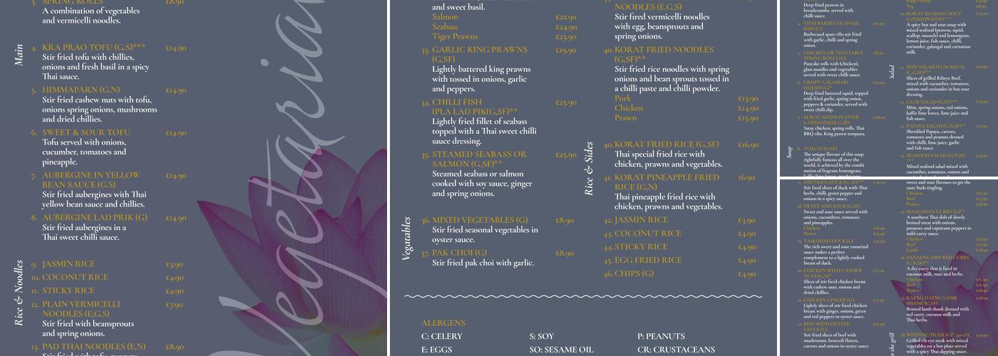 Korat Thai Upminster Menu