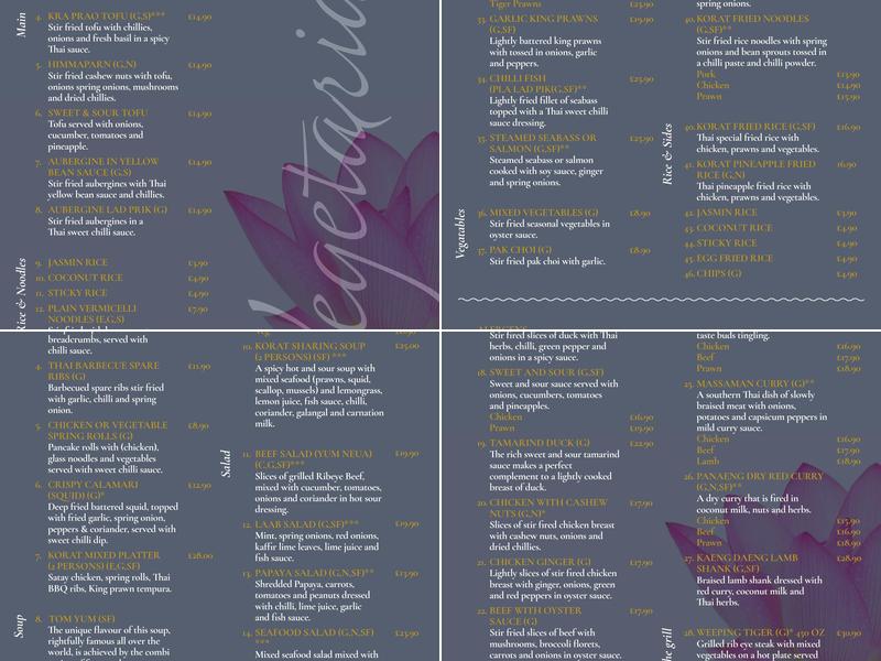 Korat Thai Upminster Menu