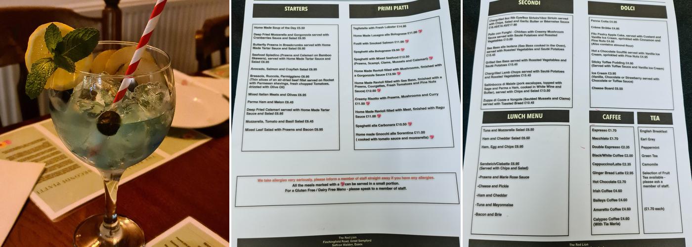 The Red Lion Great Sampford Menu