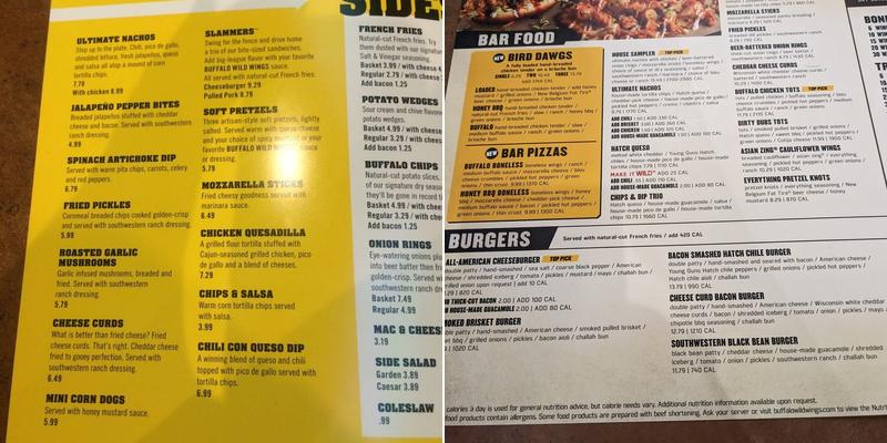 Buffalo Wild Wings Menu