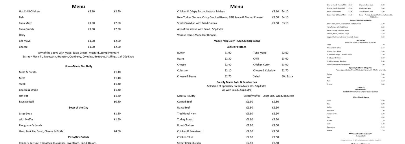 The New Cake and Sandwich Shop Menu