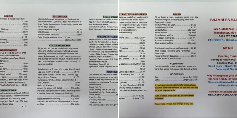 Brambles Bakery Menu
