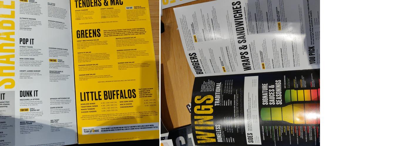 Buffalo Wild Wings Menu