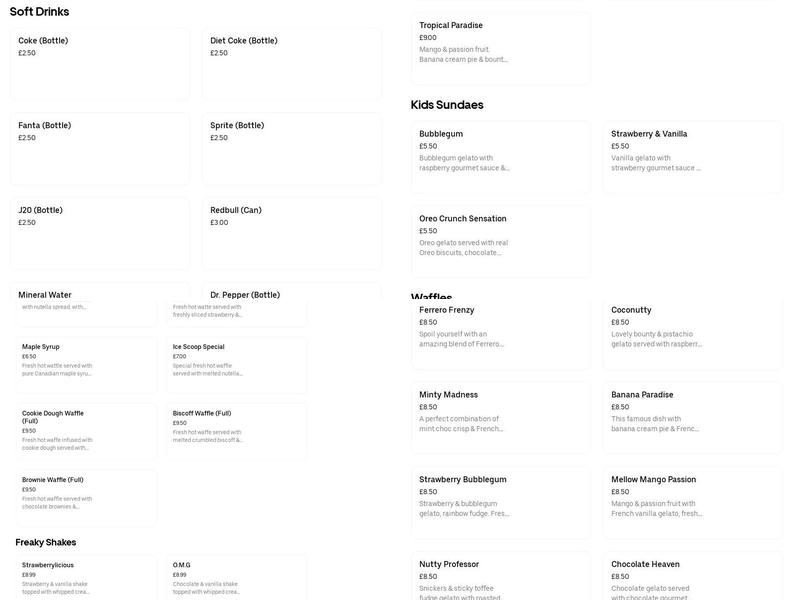 Ice Scoop Gelato Menu