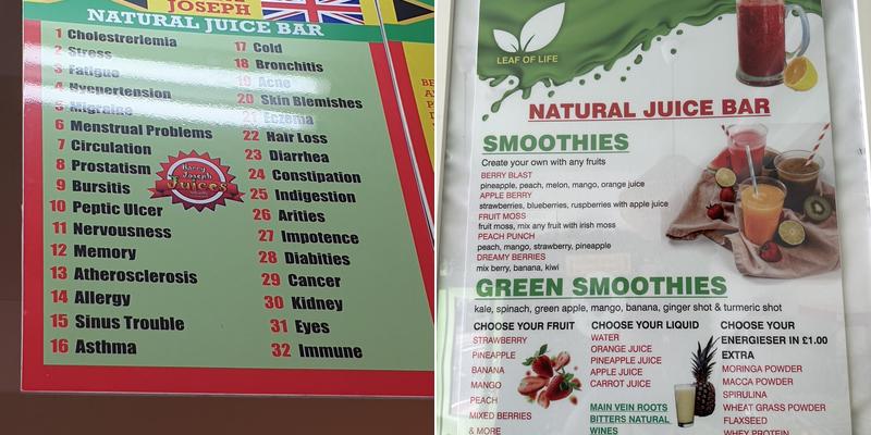 Harry Joseph juice bar Menu